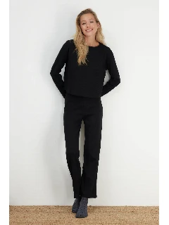 Siyah Fitilli Örme Pijama Takımı