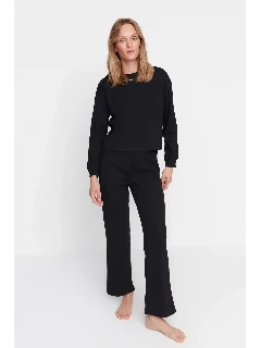 Siyah Fitilli Örme Pijama Takımı