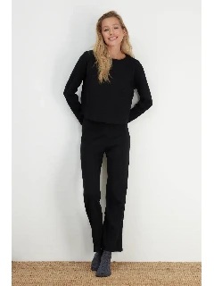 Siyah Fitilli Örme Pijama Takımı